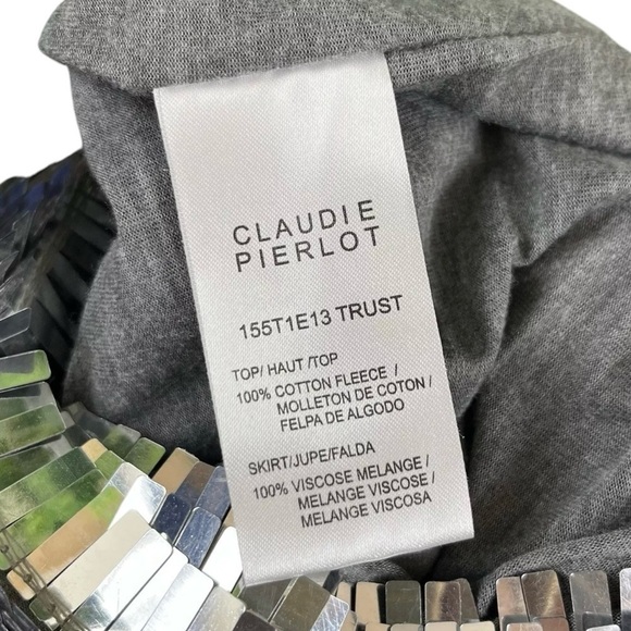 Claudie Pierlot Sequined Trust Party Dress Metallic Silver Gray Size EU 38 US 6 - Picture 7 of 8